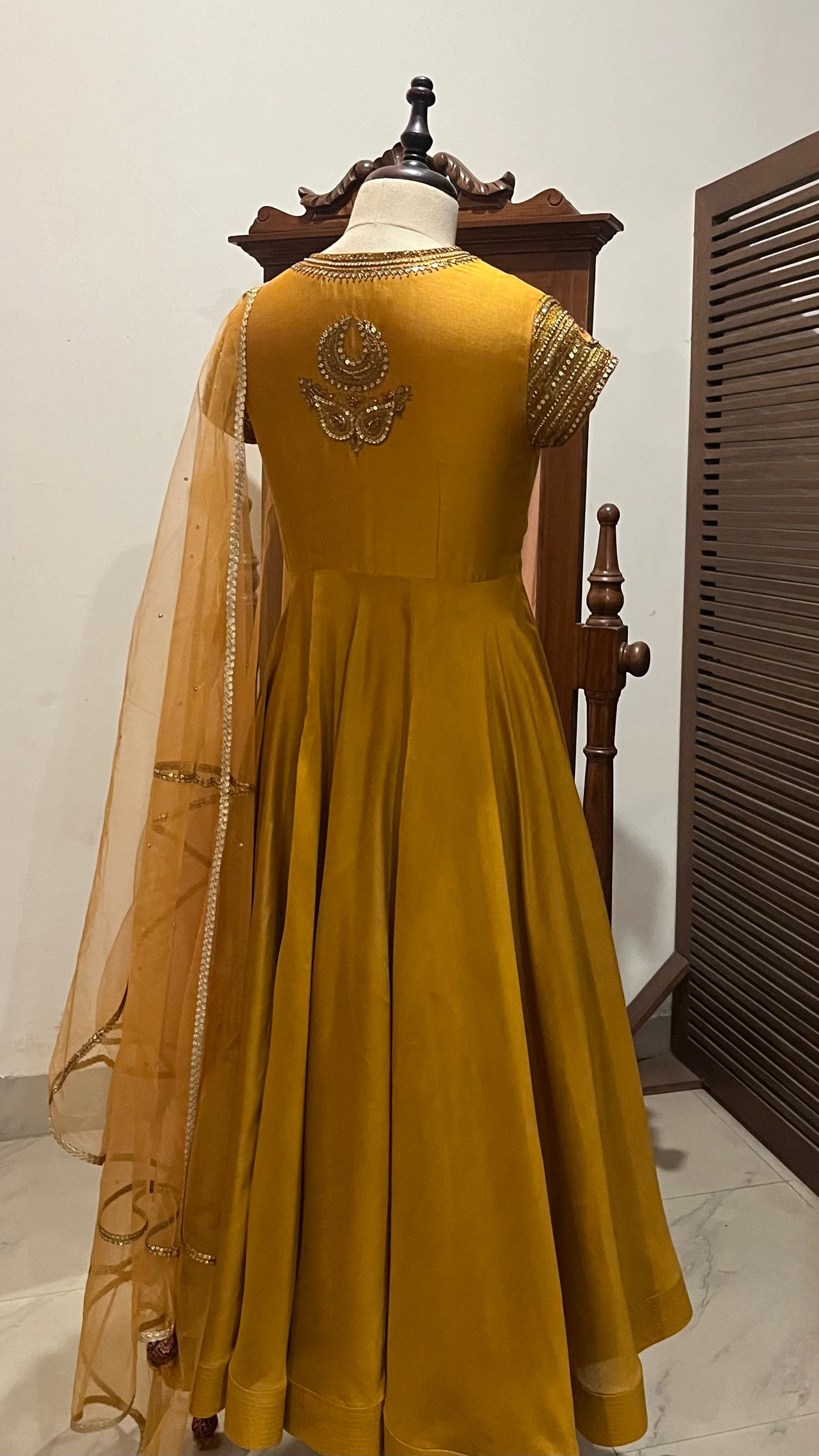 MUSTARD ANARKALI DUPATTA AND CHURIDAAR SET