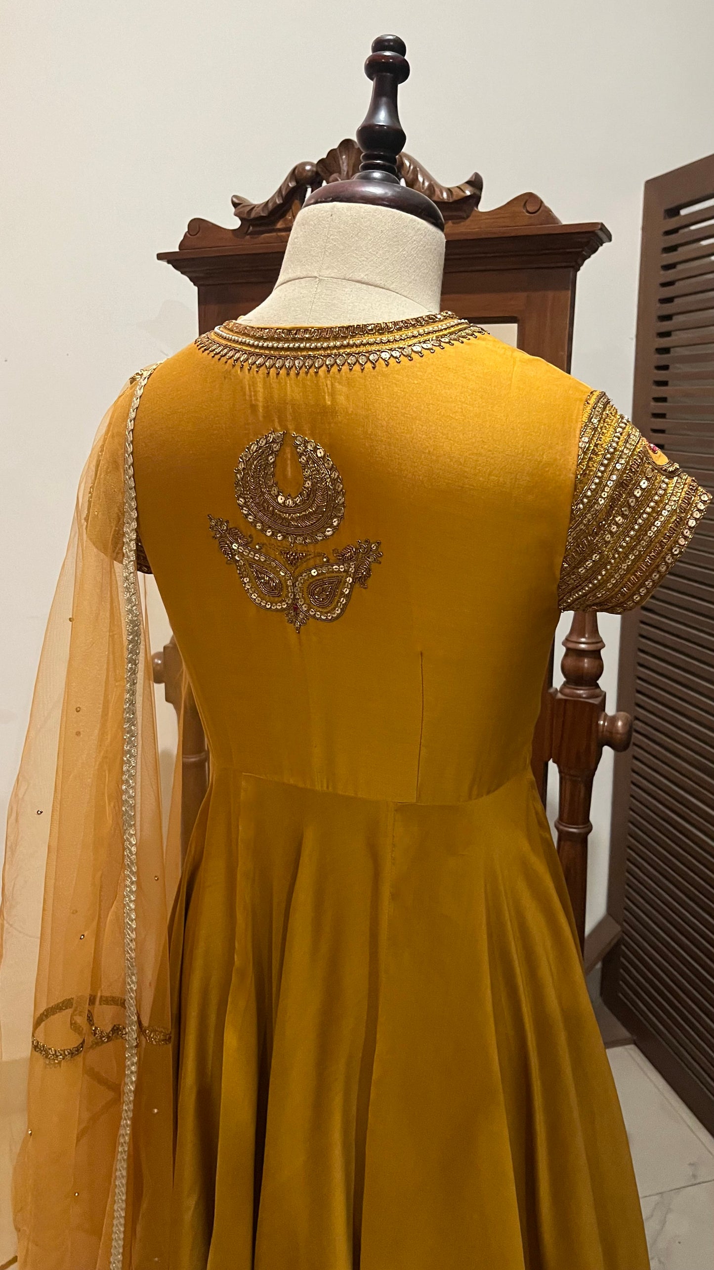 MUSTARD ANARKALI DUPATTA AND CHURIDAAR SET