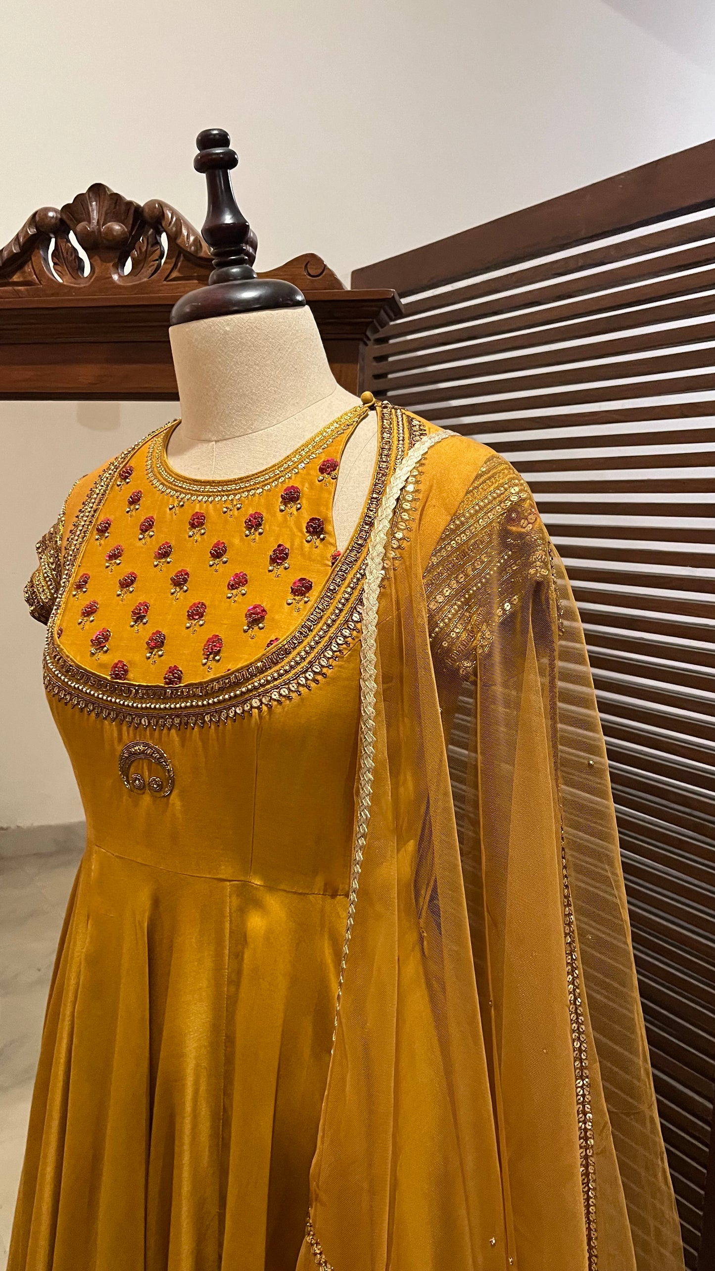 MUSTARD ANARKALI DUPATTA AND CHURIDAAR SET