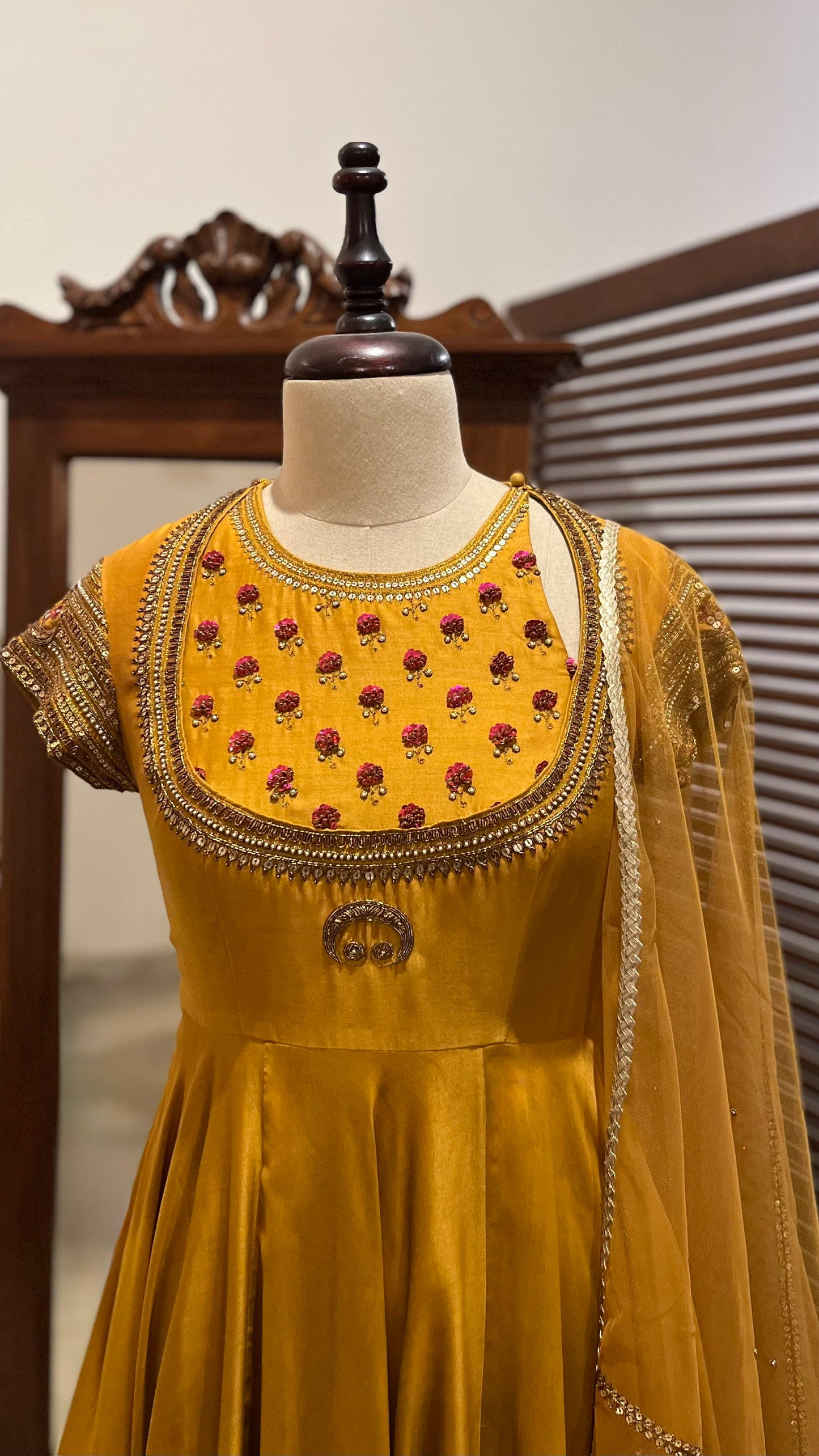 MUSTARD ANARKALI DUPATTA AND CHURIDAAR SET