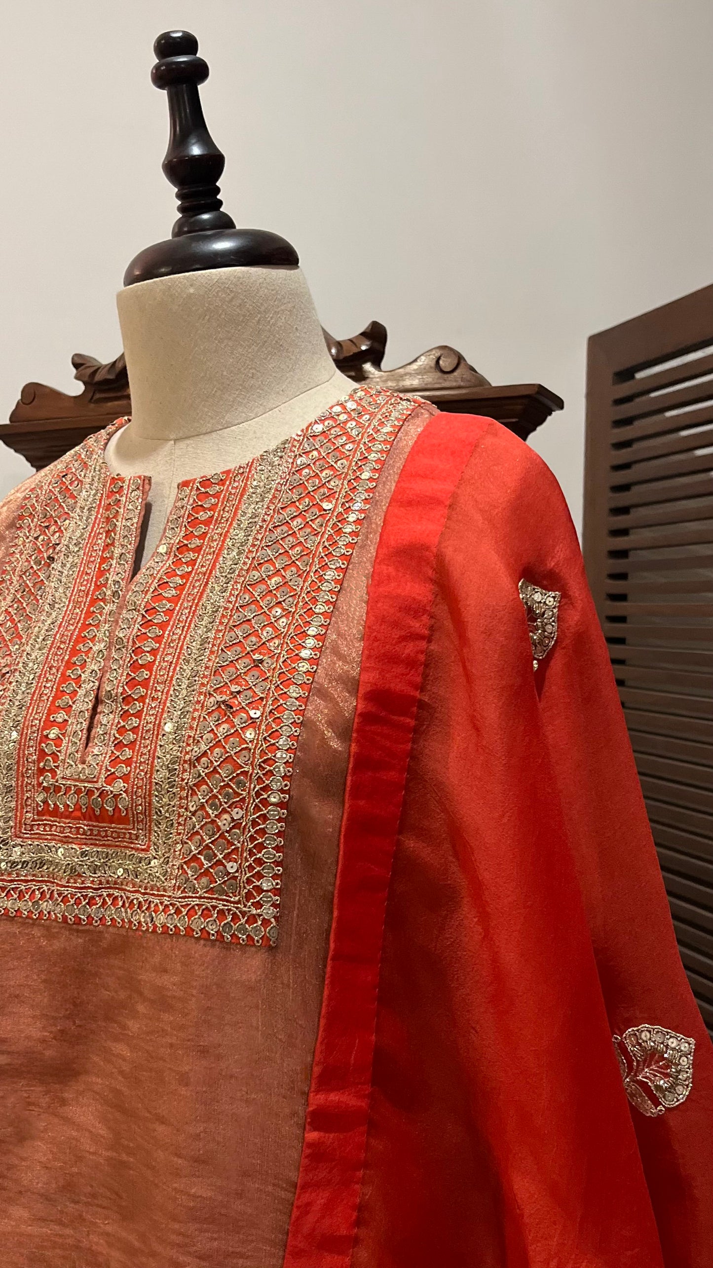 SCARLET SILK TISSUE KURTA SET