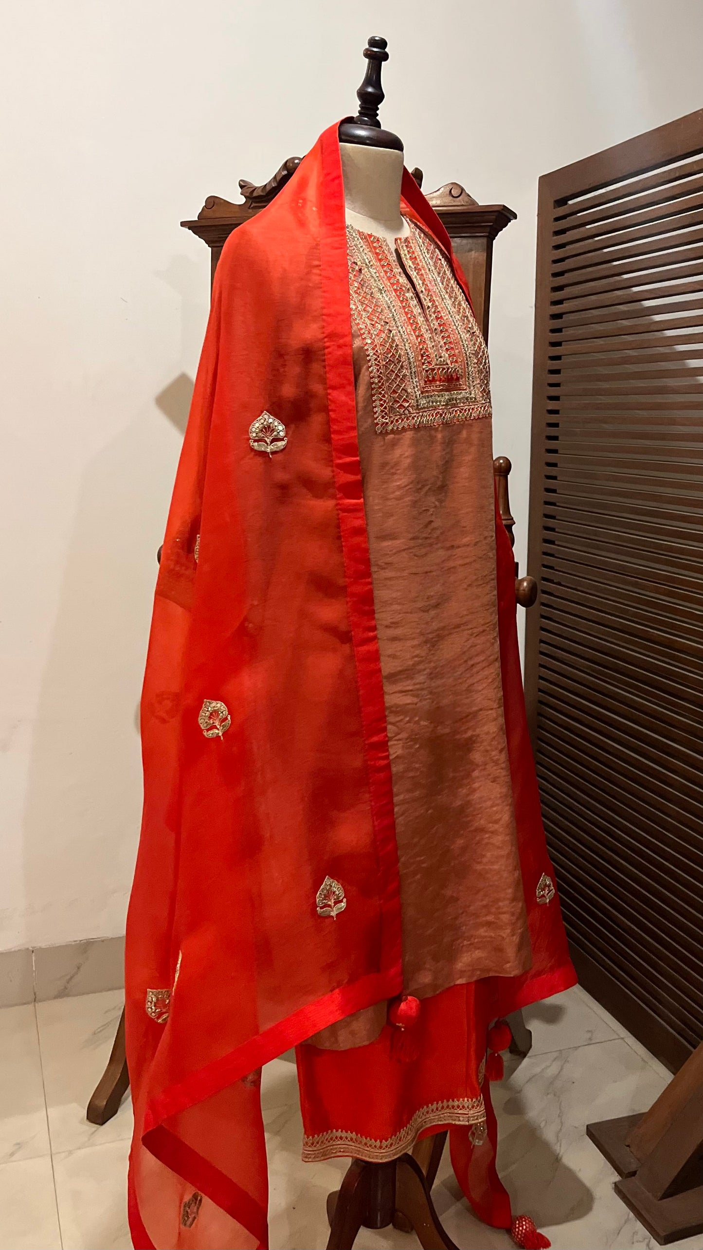 SCARLET SILK TISSUE KURTA SET