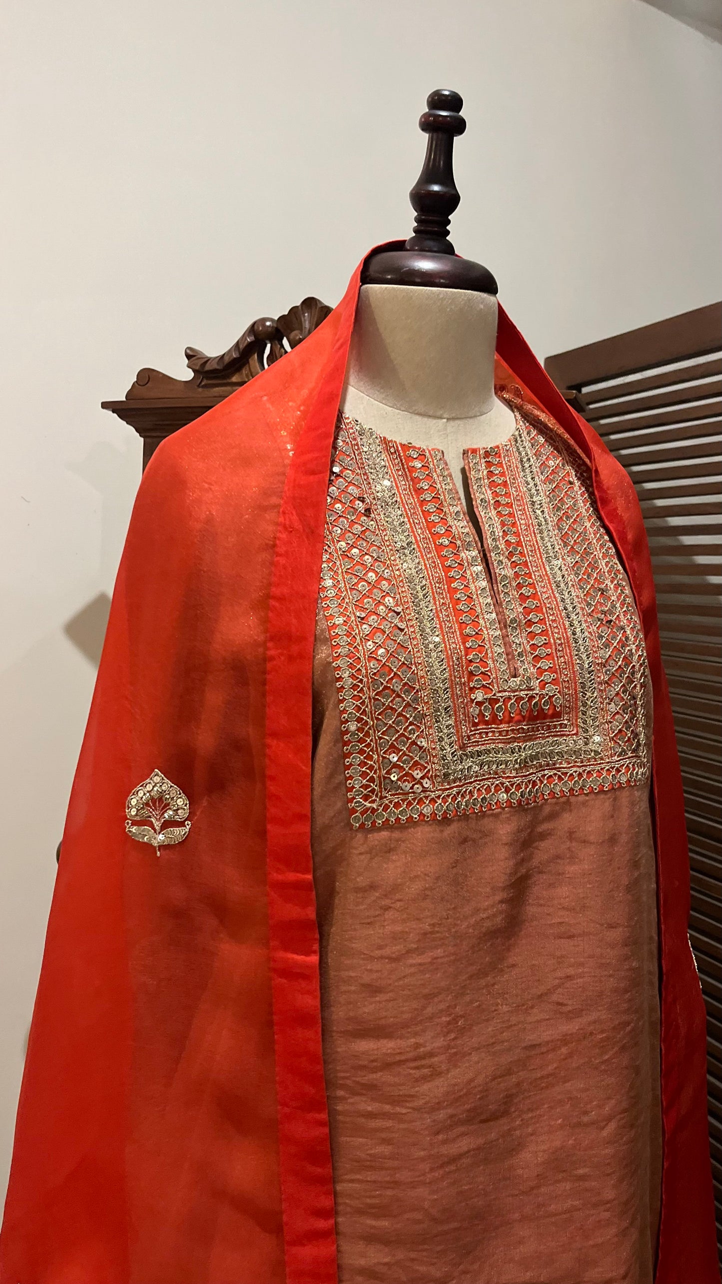 SCARLET SILK TISSUE KURTA SET