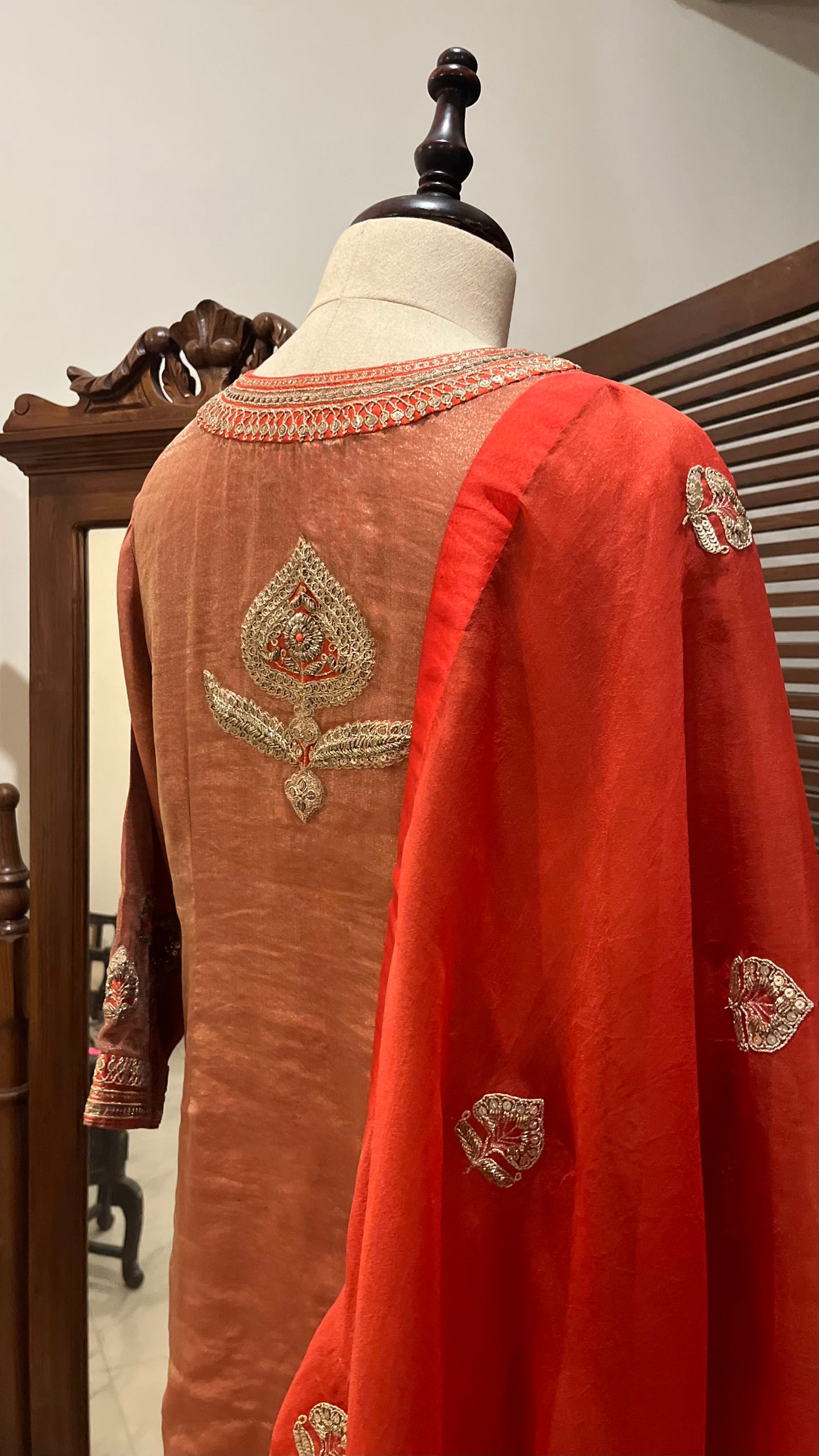 SCARLET SILK TISSUE KURTA SET