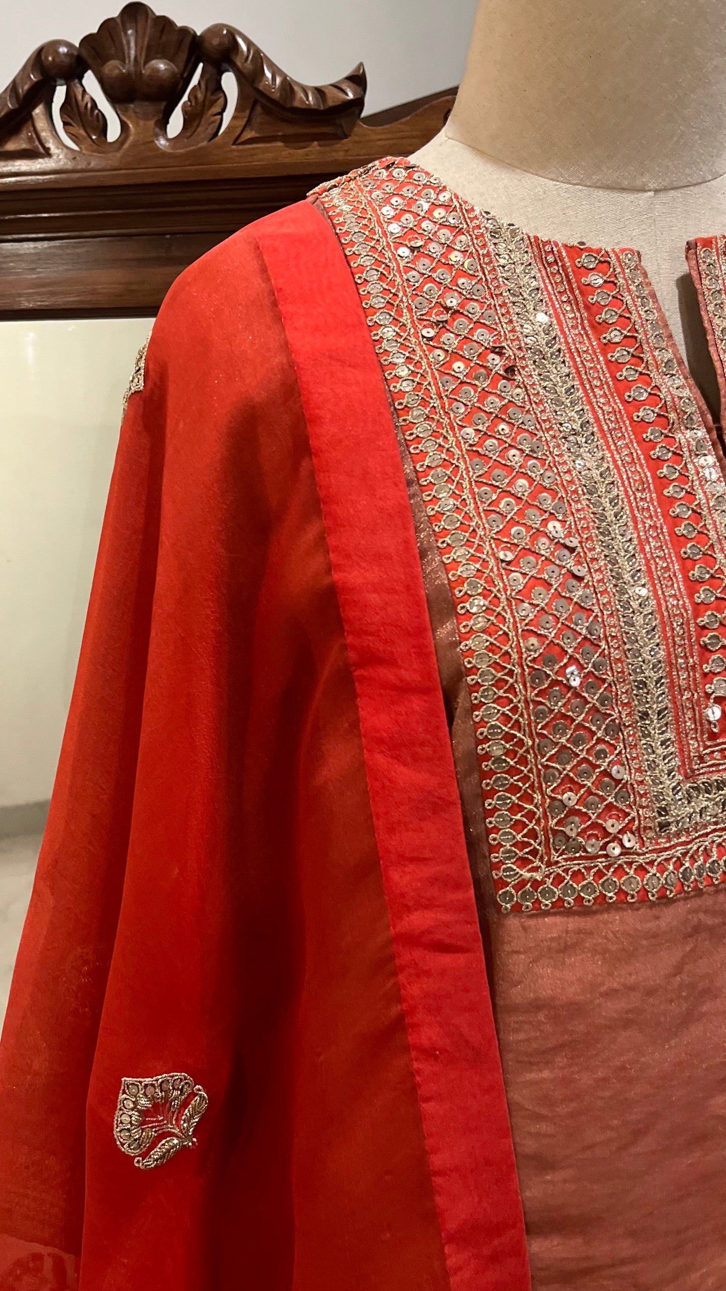 SCARLET SILK TISSUE KURTA SET