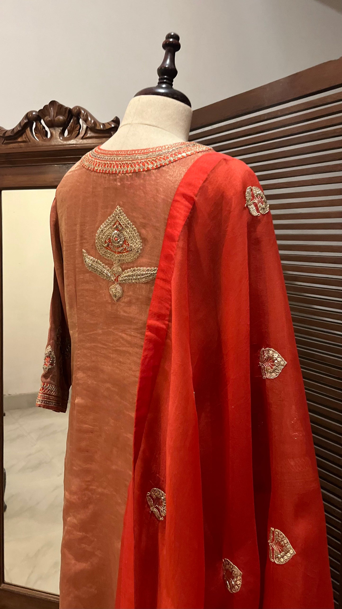 SCARLET SILK TISSUE KURTA SET