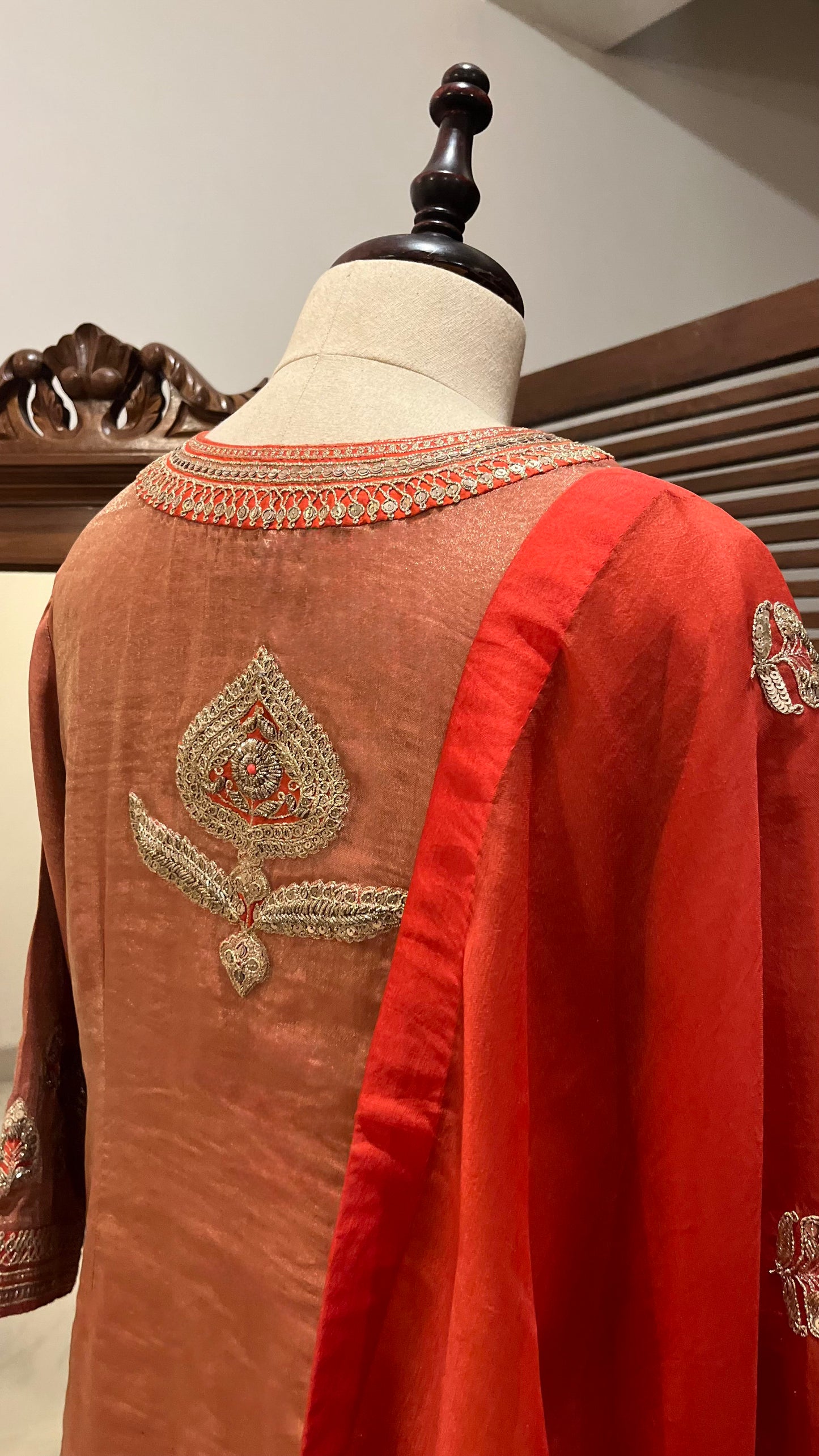 SCARLET SILK TISSUE KURTA SET