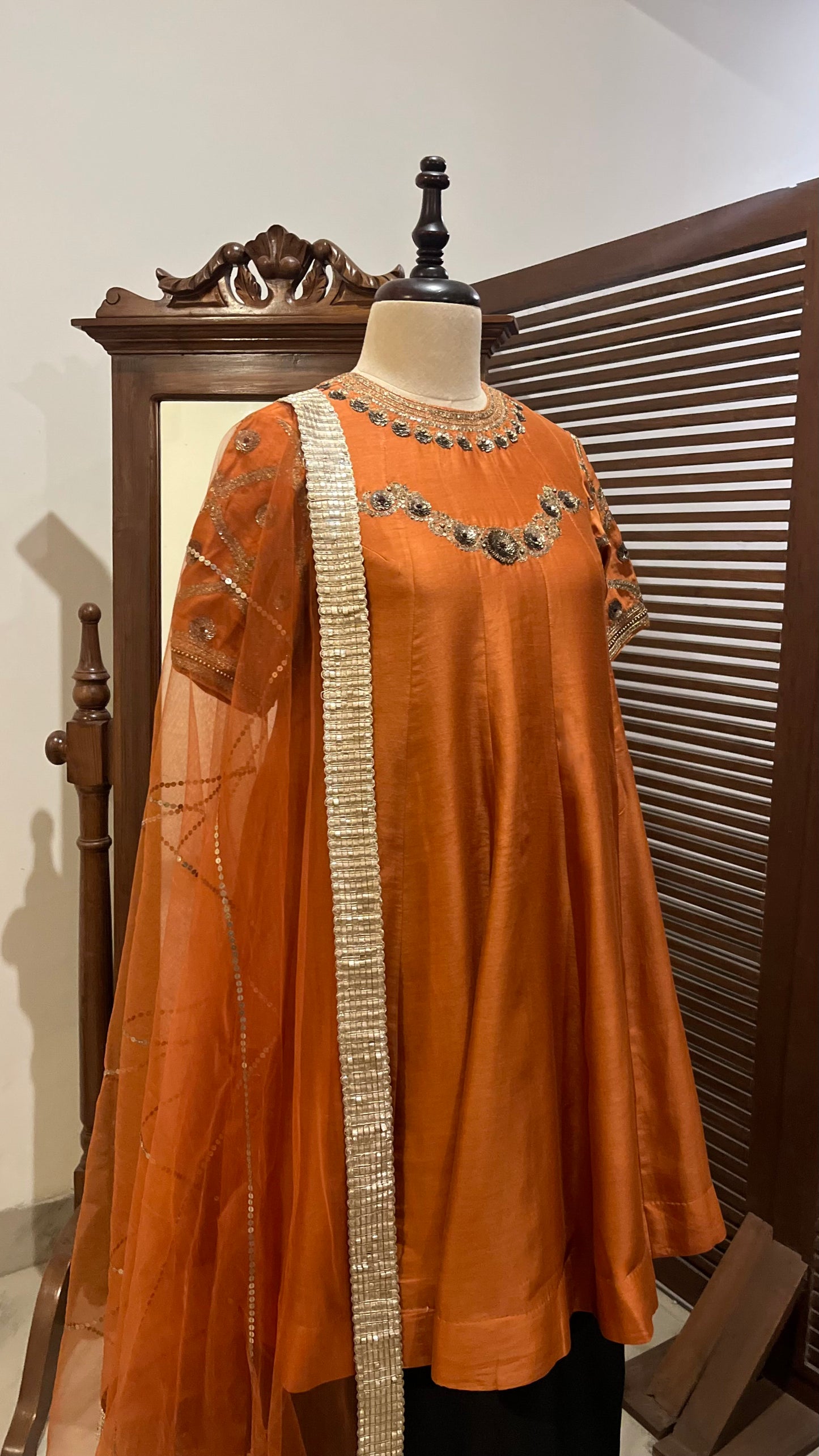 RUST SHORT KURTA PALLAZO AND DUPATTA SET