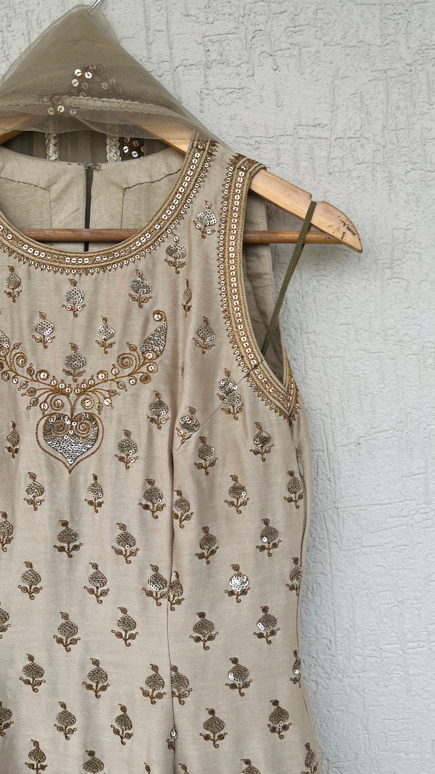 CHAMPAGNE KURTA GHARARA AND DUPATTA SET