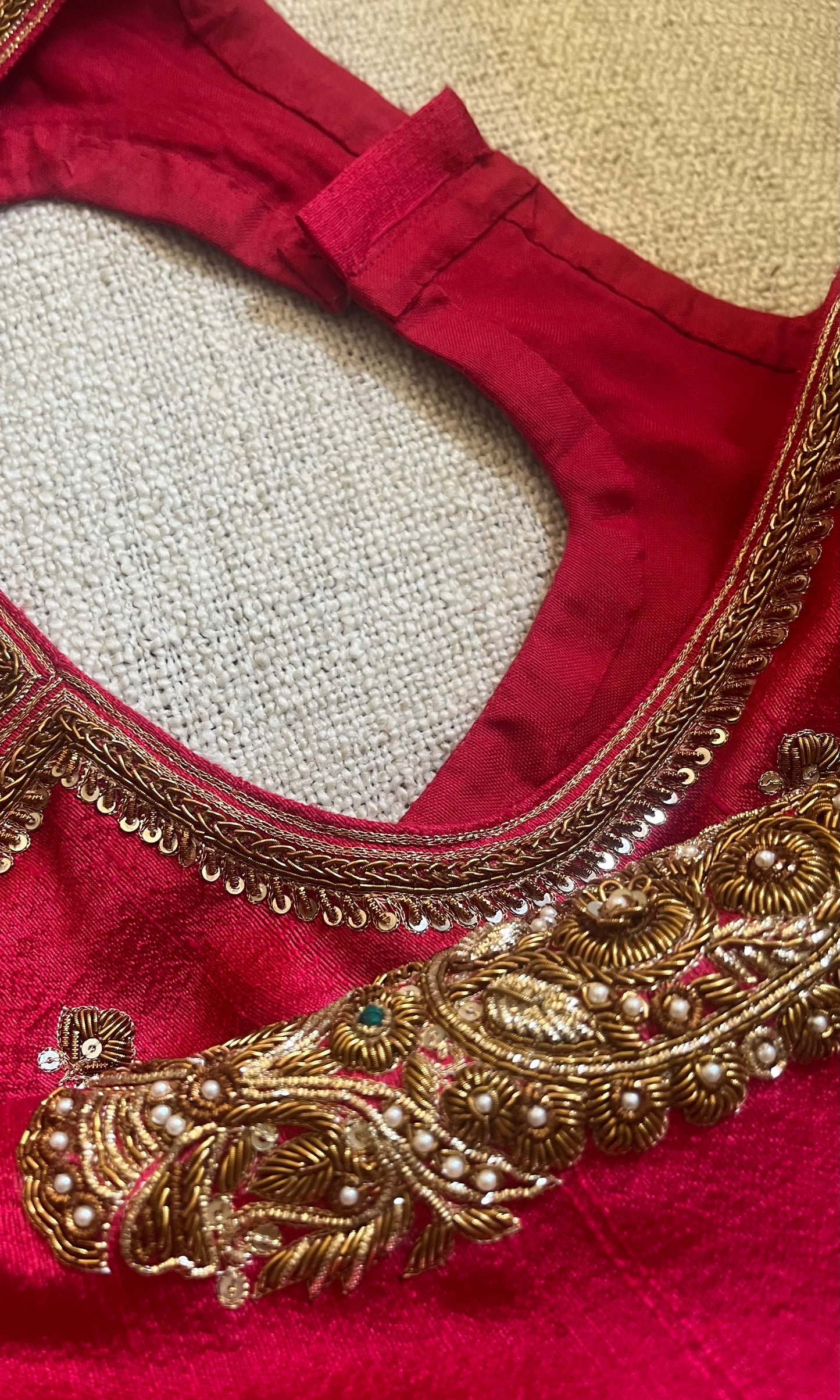 RED RAW SILK BLOUSE