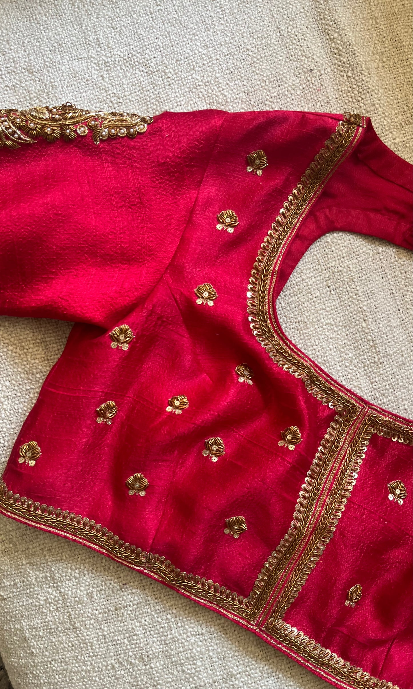 RED RAW SILK BLOUSE