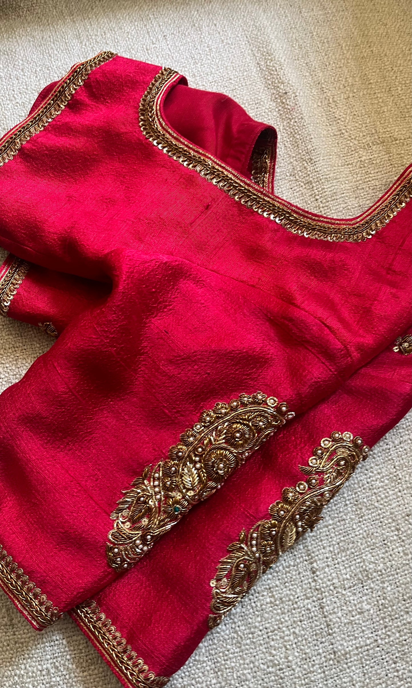 RED RAW SILK BLOUSE