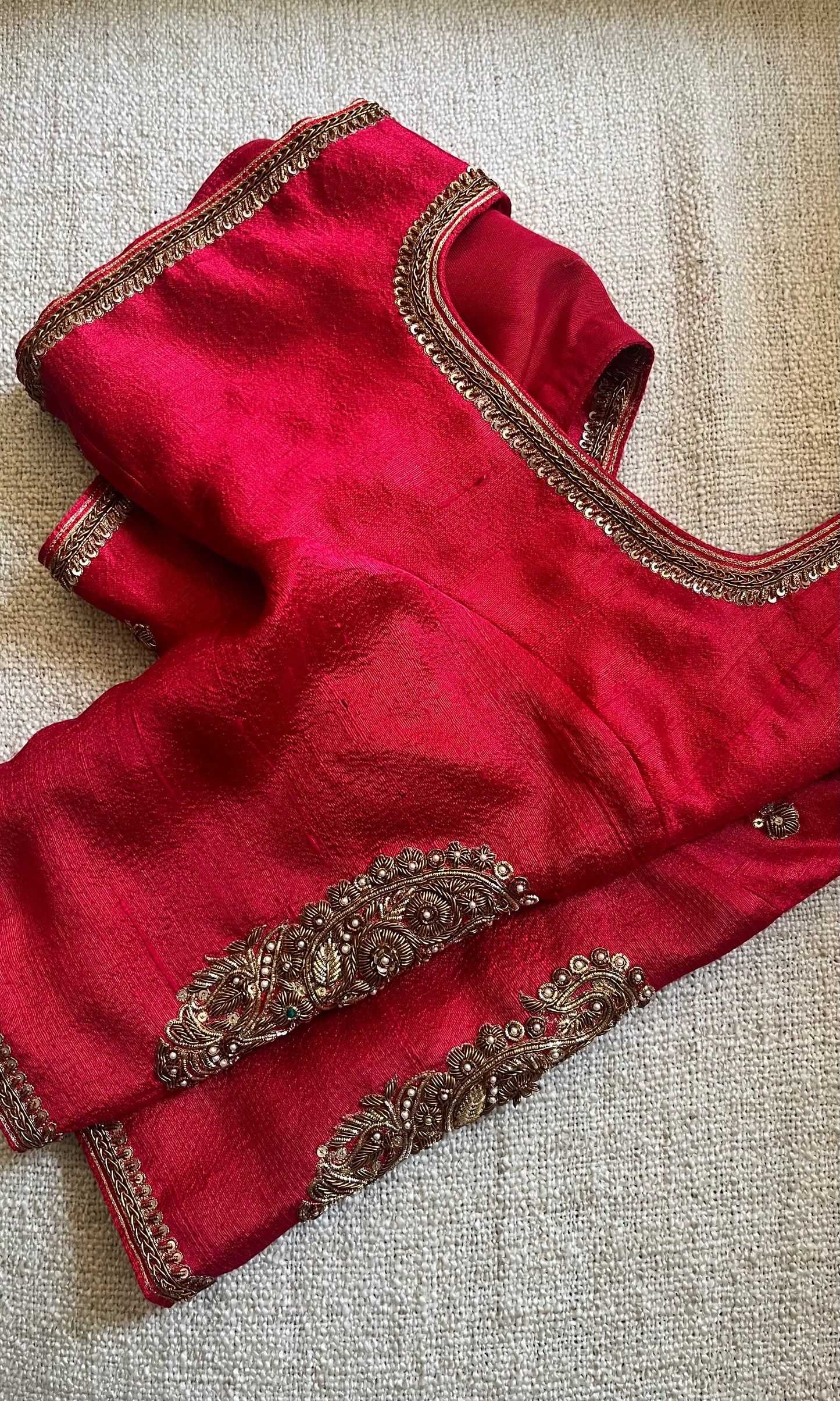 RED RAW SILK BLOUSE