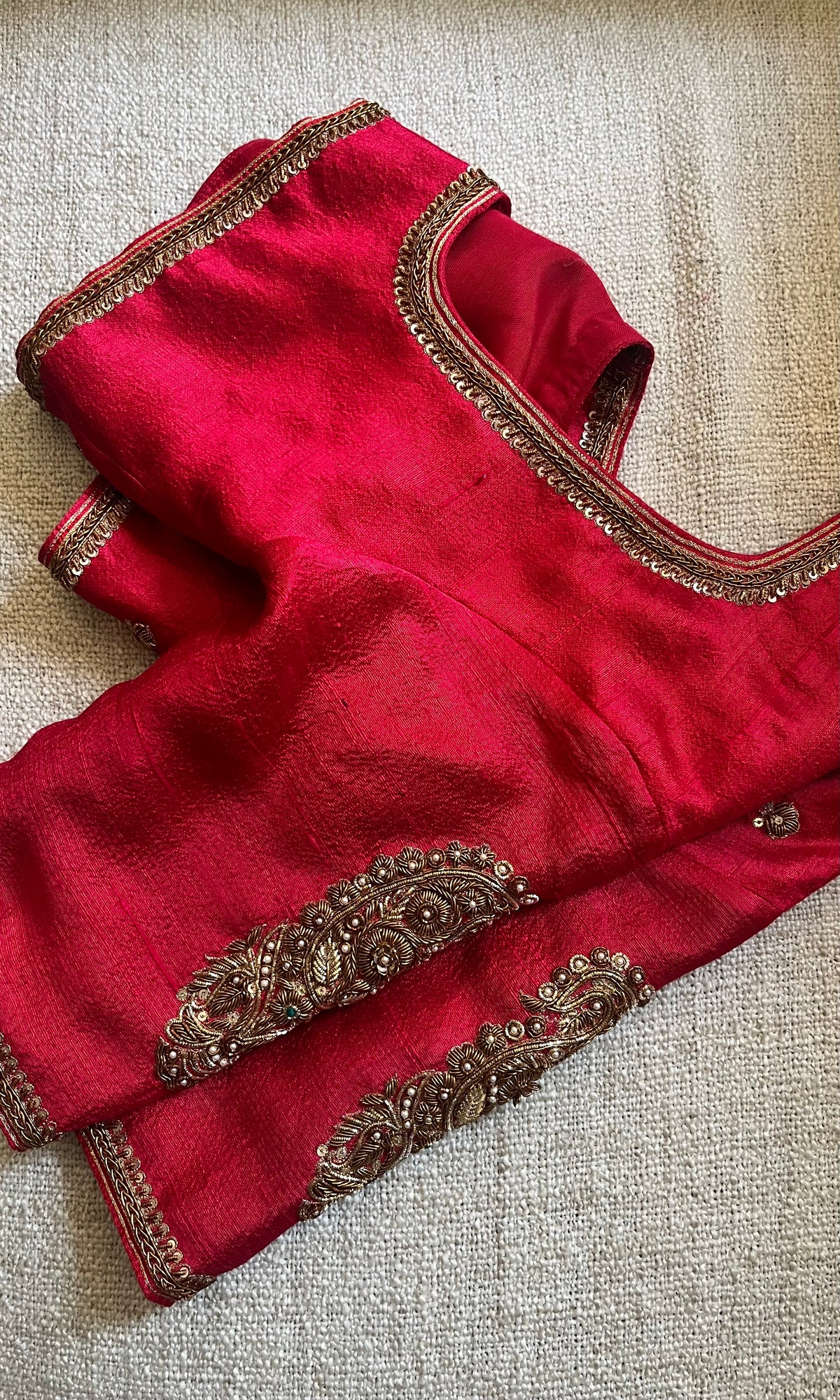RED RAW SILK BLOUSE