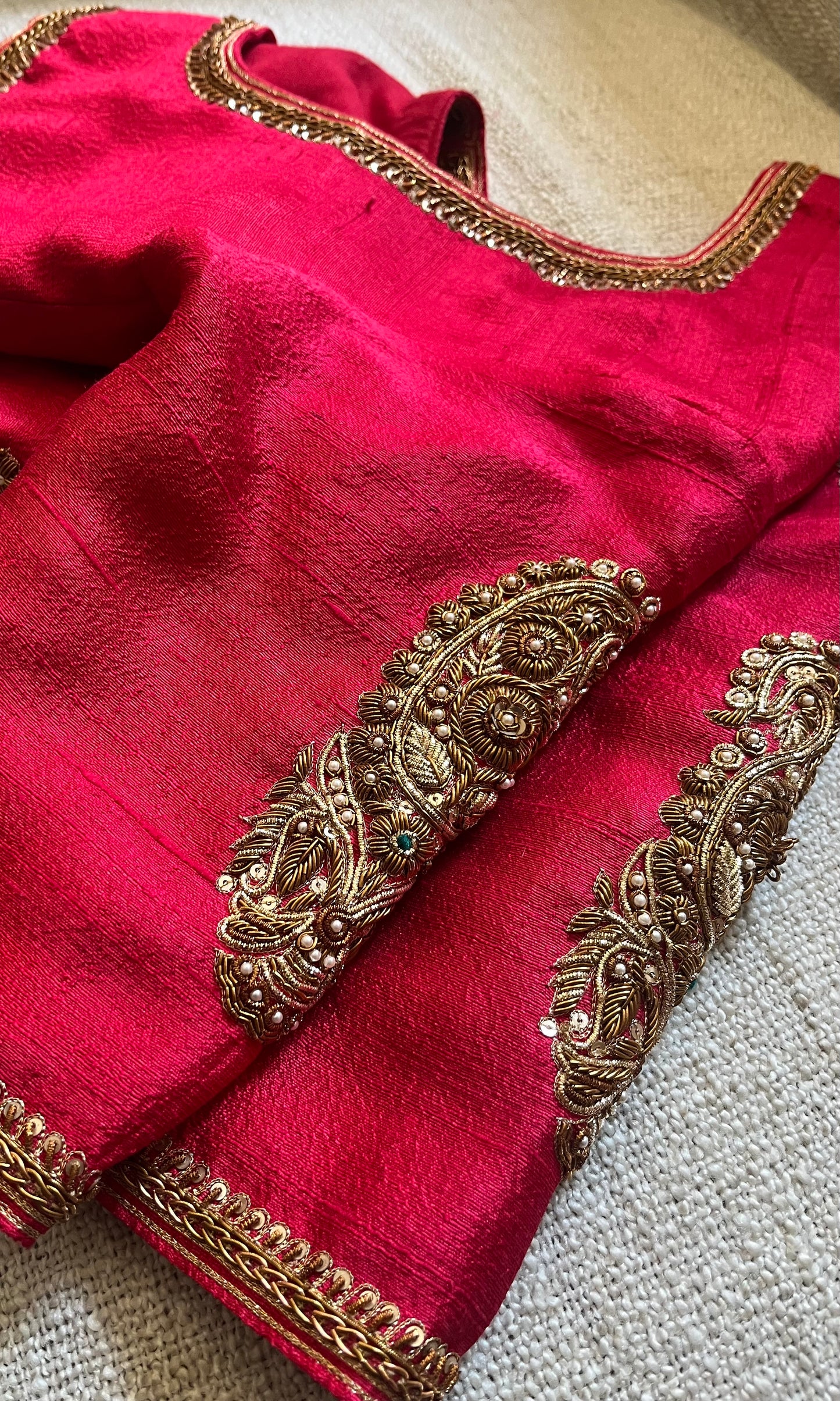 RED RAW SILK BLOUSE