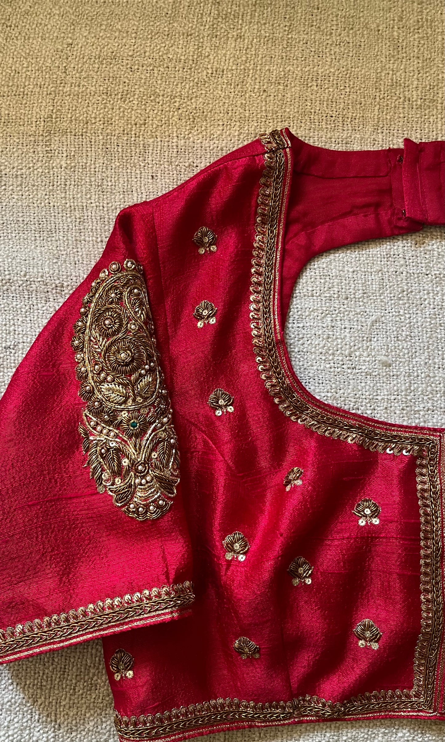 RED RAW SILK BLOUSE