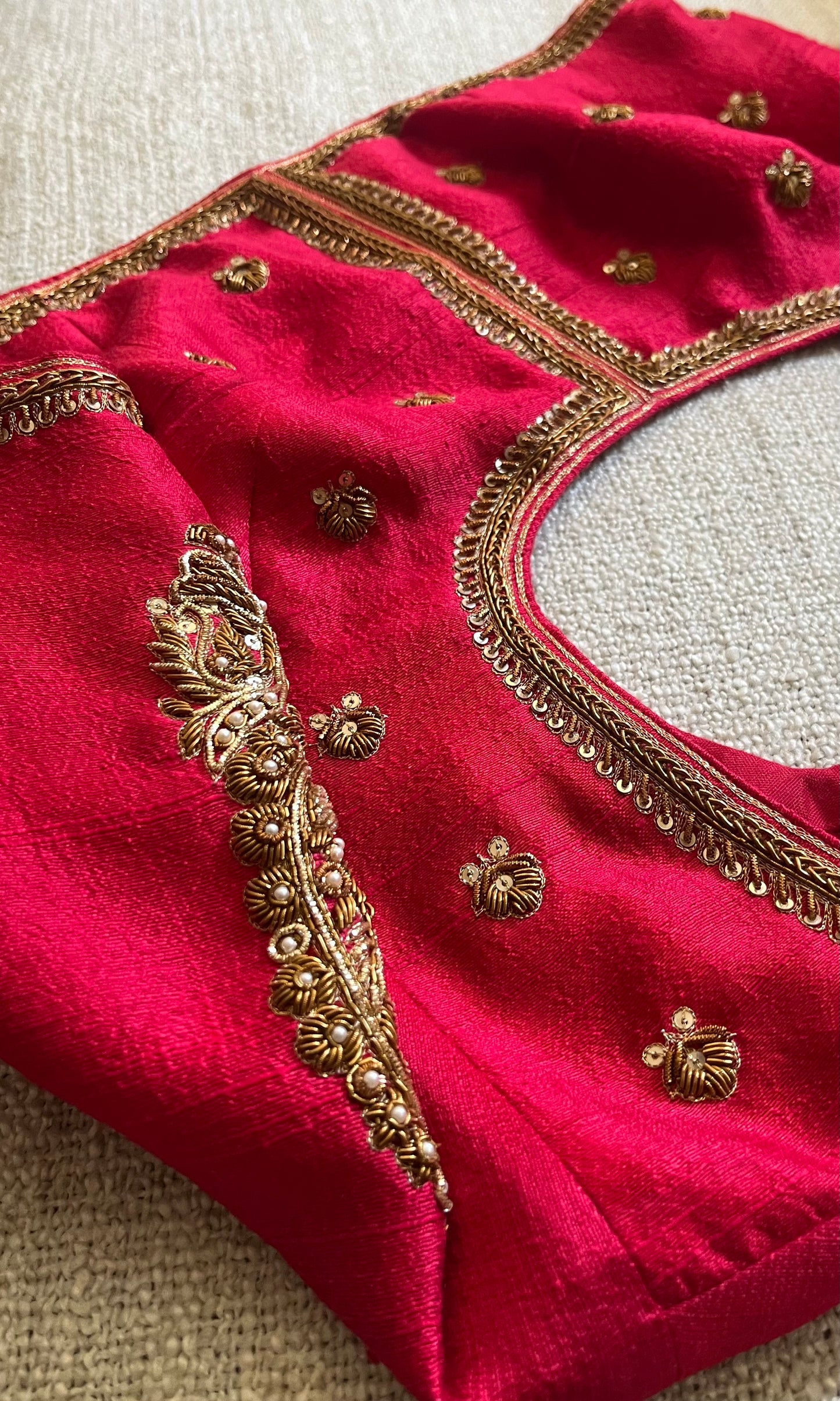 RED RAW SILK BLOUSE
