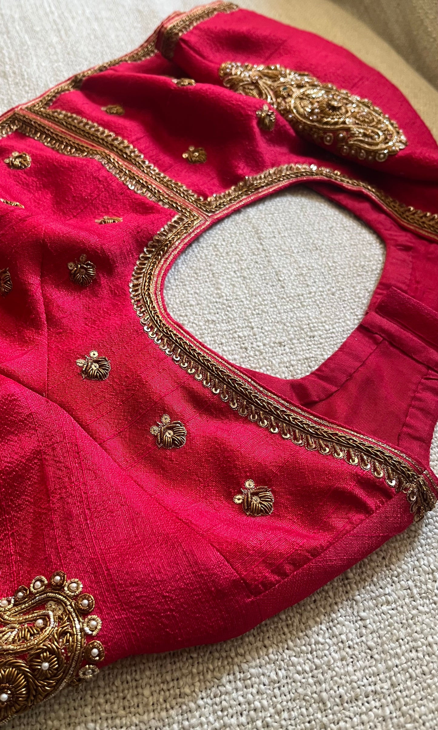 RED RAW SILK BLOUSE