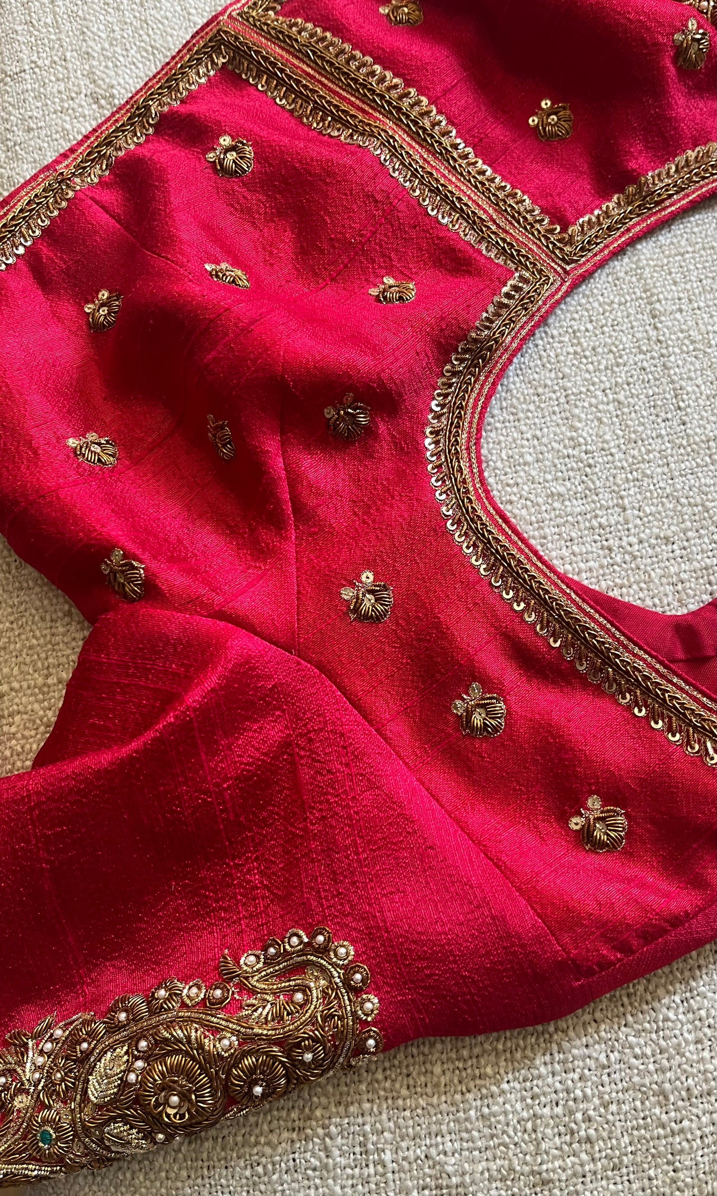 RED RAW SILK BLOUSE