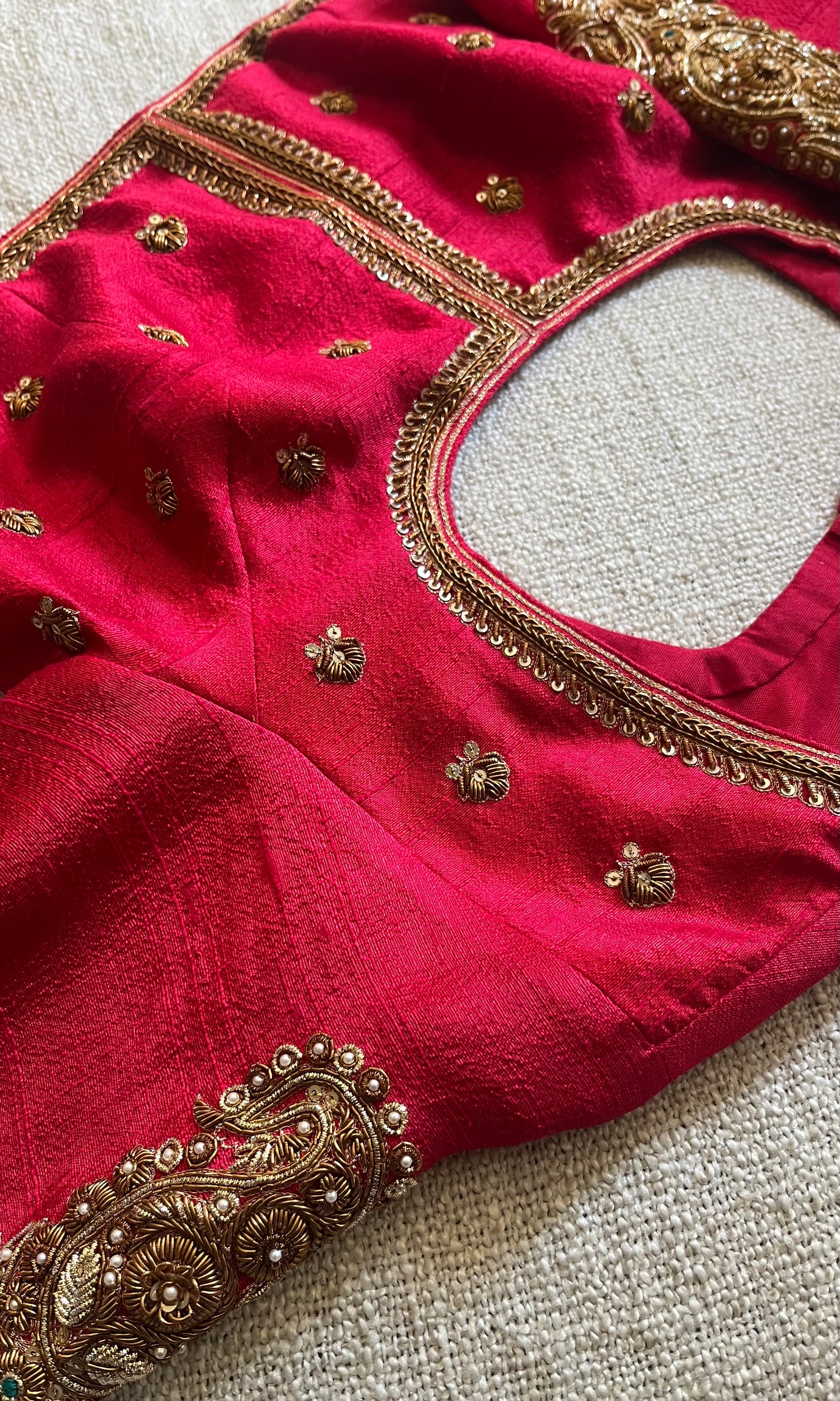 RED RAW SILK BLOUSE