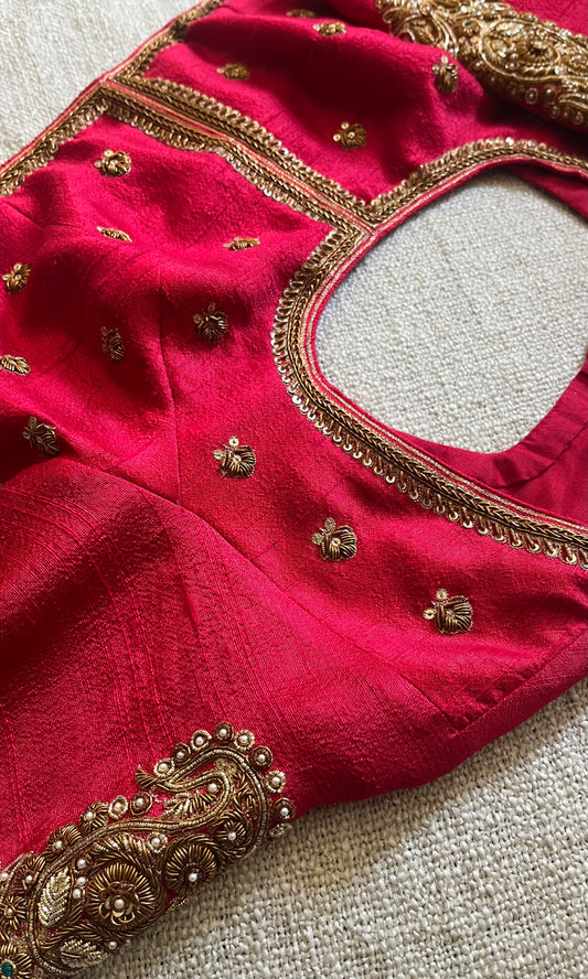 RED RAW SILK BLOUSE