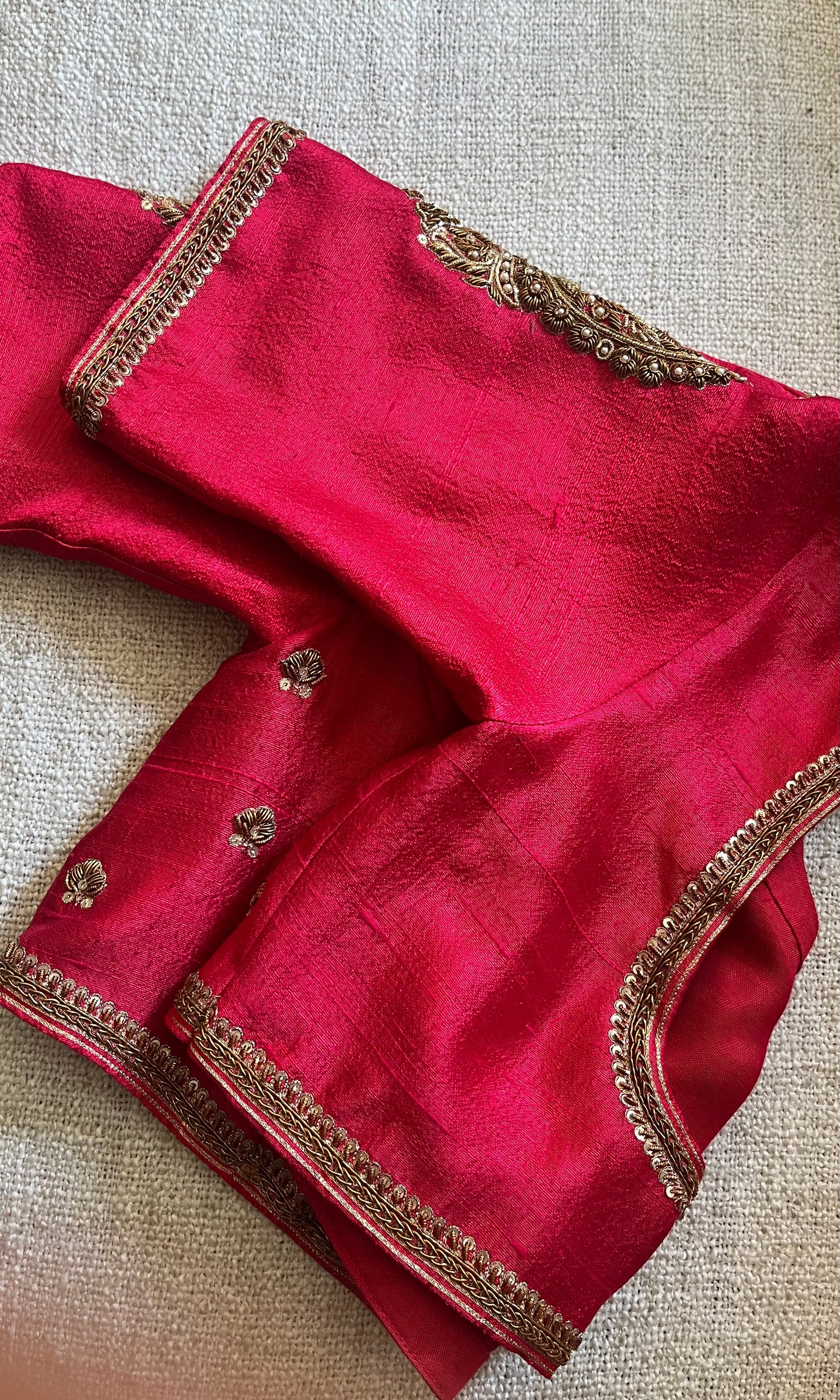 RED RAW SILK BLOUSE