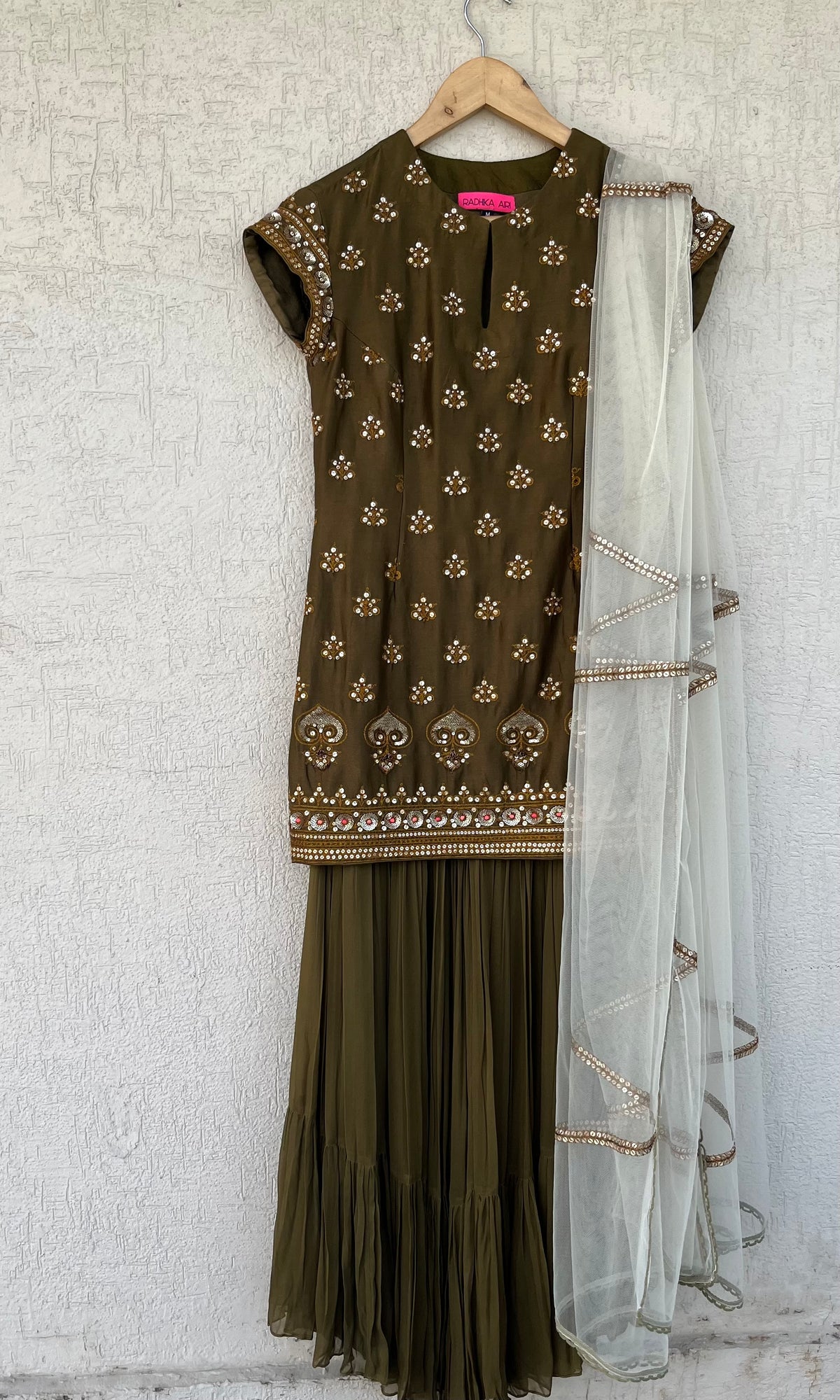 OLIVE KURTA, GHARARA & DUPATTA SET