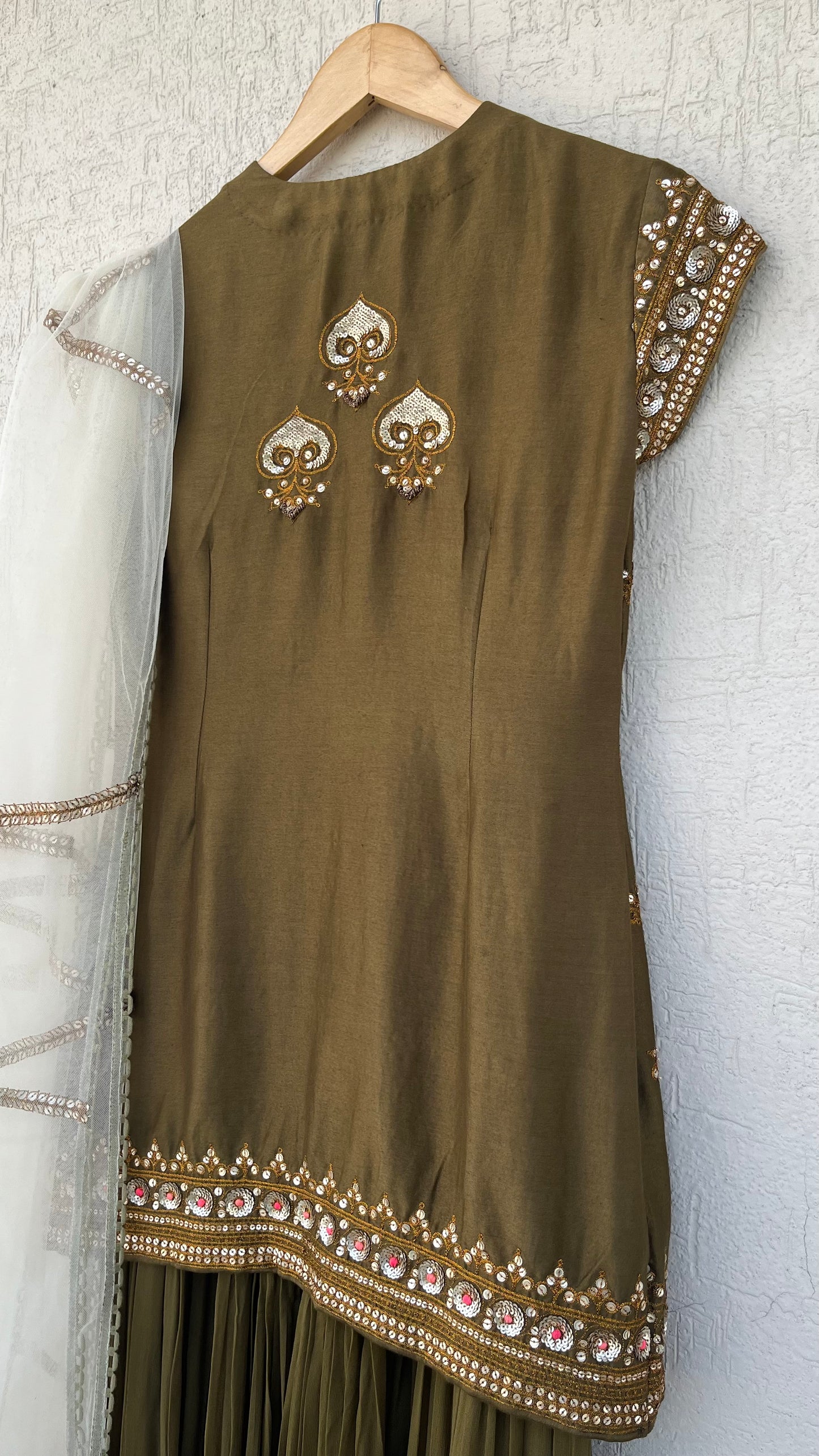 OLIVE KURTA, GHARARA & DUPATTA SET