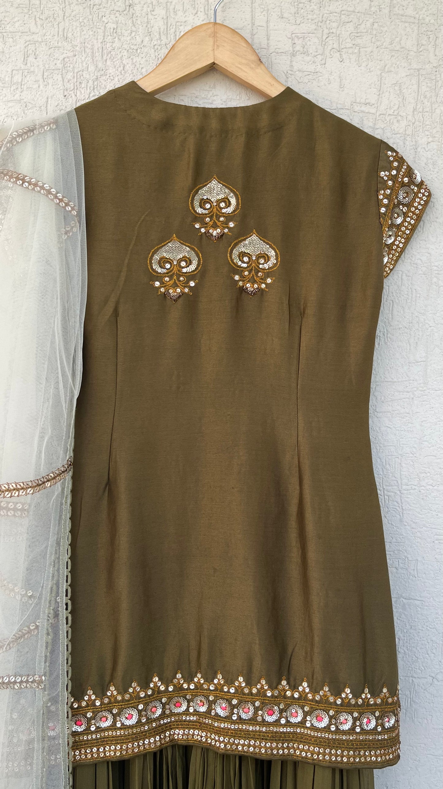 OLIVE KURTA, GHARARA & DUPATTA SET