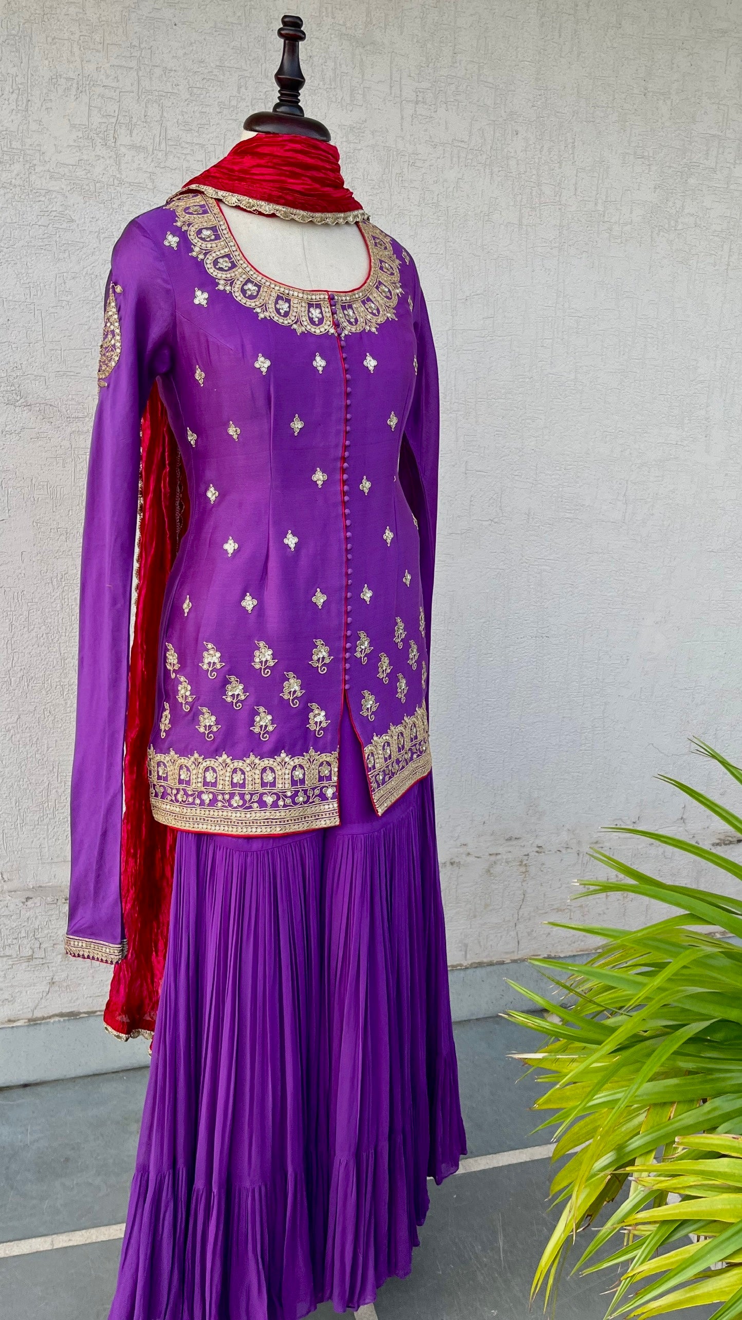 PURPLE JACKET AND GHARARA SET