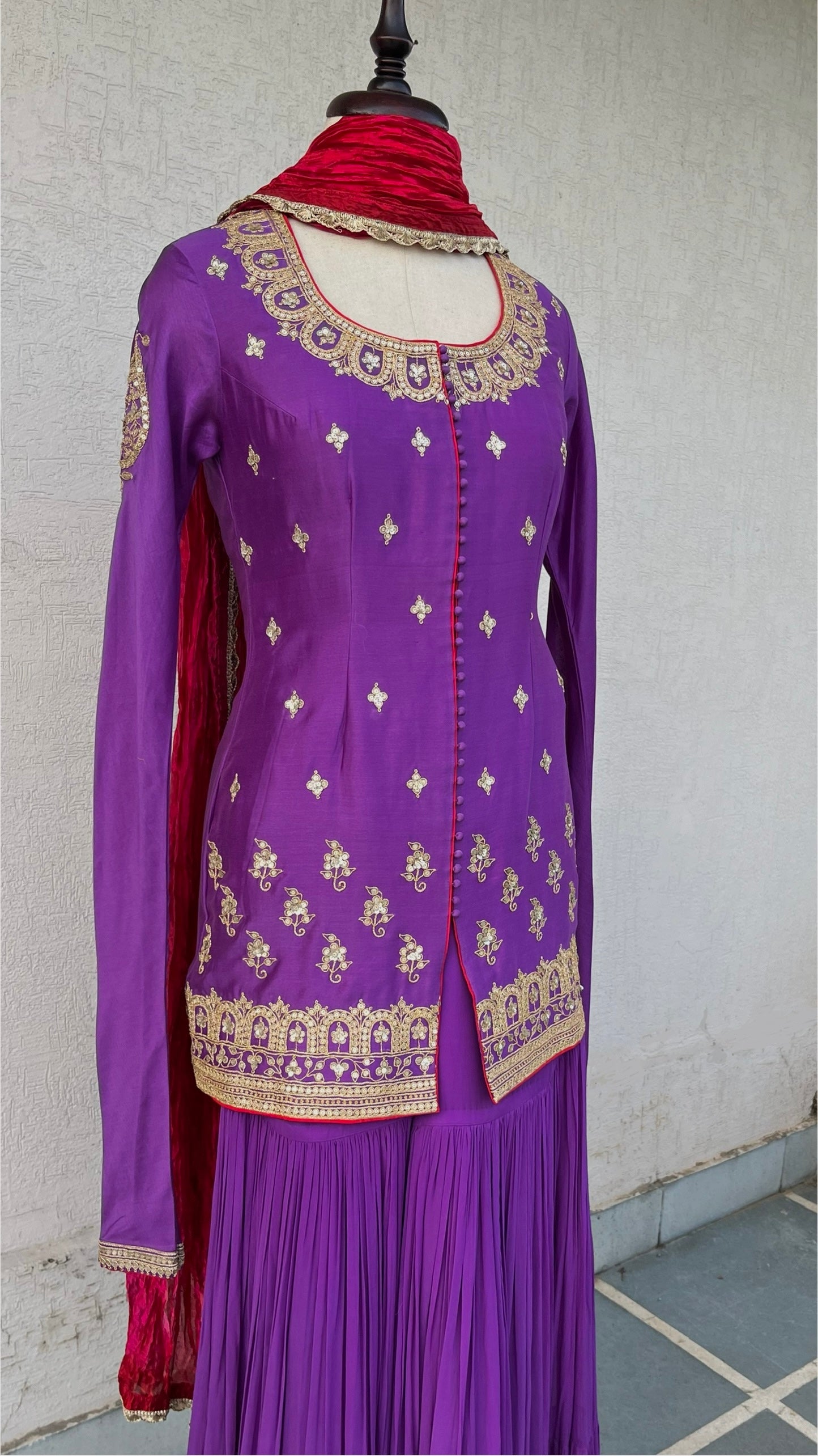 PURPLE JACKET AND GHARARA SET