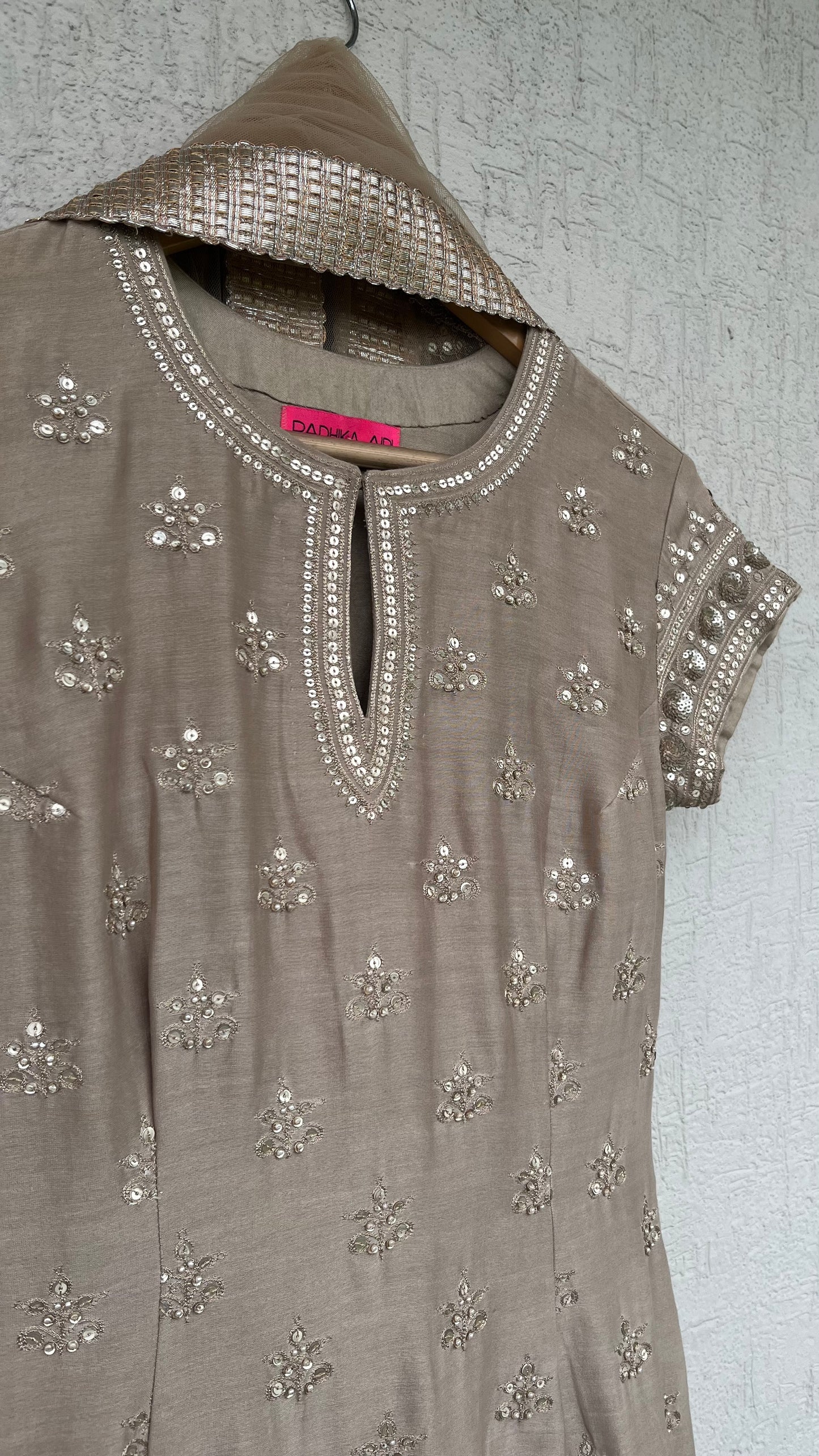 GREY KURTA GHARARA AND DUPATTA SET